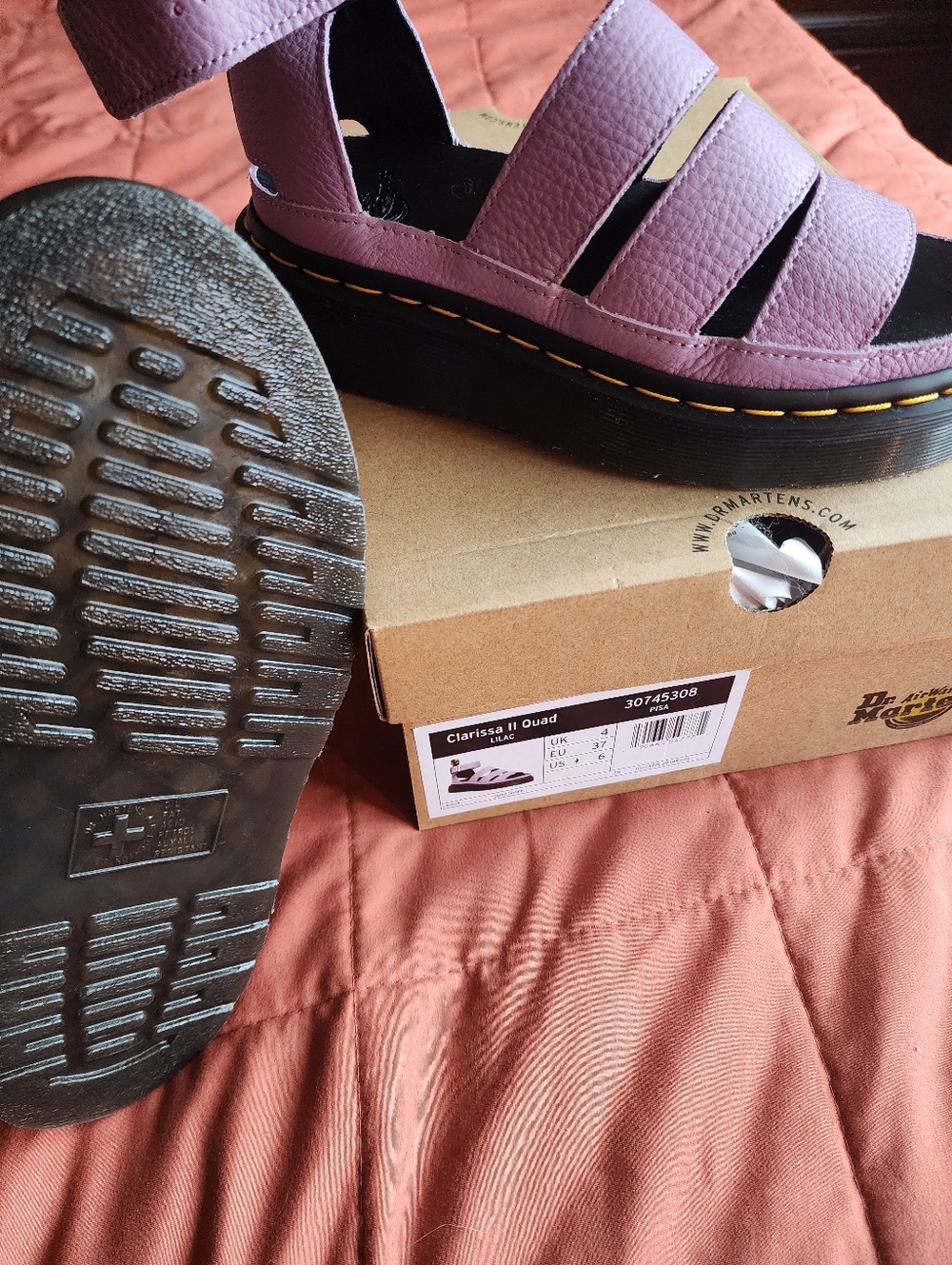 New Box Women Dr. Martens Clarissa ll Quad Lilac Sandals Purple Nwt 6 7 Leather - Picture 3 of 4